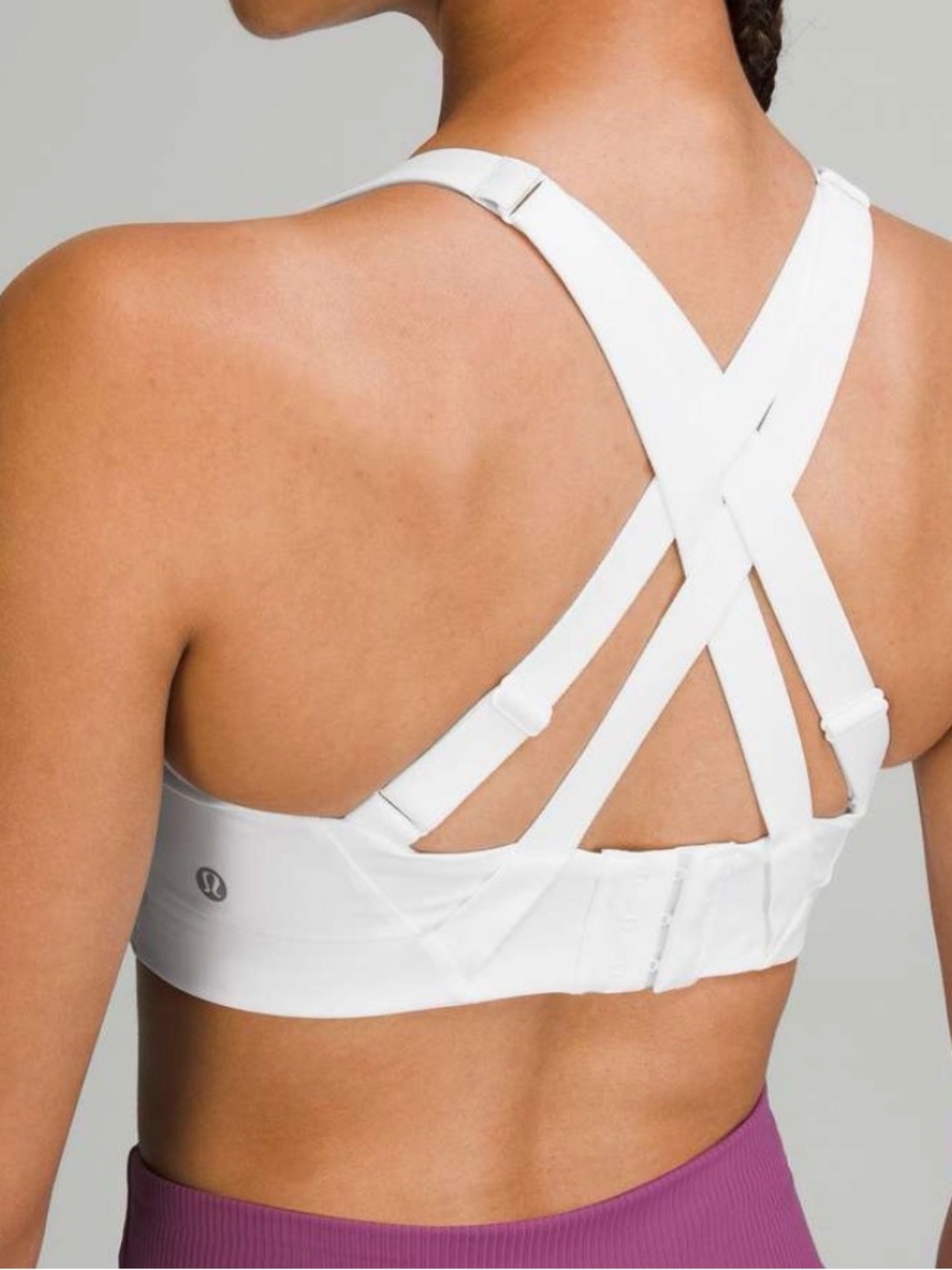 Lululemon 36D High Support Energy Sports Bra White Criss Cross Back Athletic Gym